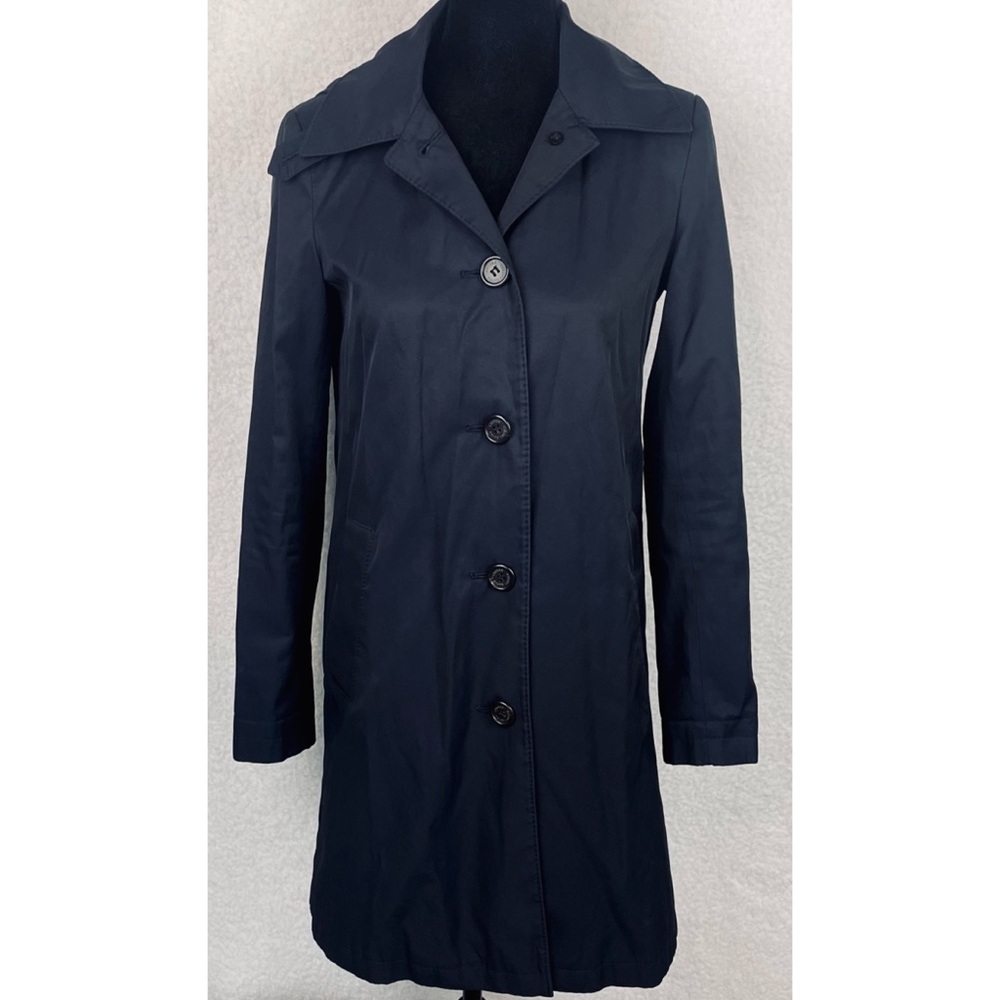 LAUREN RALPH LAUREN • Navy Blue Balmacaan Hooded Raincoat, XXS - Picture 12 of 16
